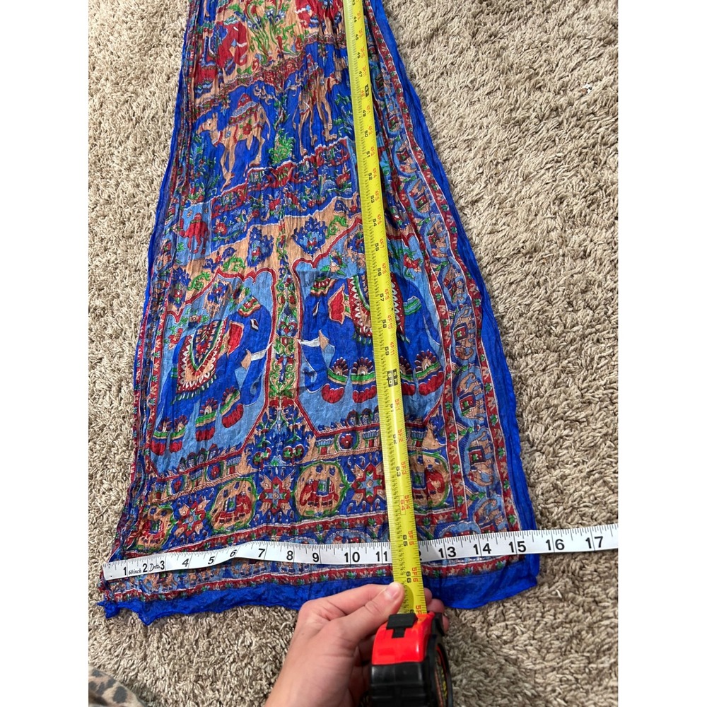 Vintage Indian 100% Silk Scarf Blue Sheer Elegant Print Boho Festival Wrap - Picture 8 of 8